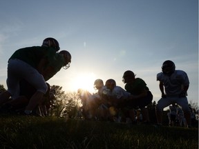 The Regina Riot practises as the sun sets earlier this week in preparation for Saturday's regular-season opener against the host Manitoba Fearless.