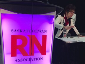 Linda Wasko-Lacey, president, fields questions during a recent special meeting of the Saskatchewan Registered Nurses Association.