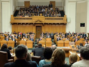 Budget day in the Saskatchewan legislature, where sittings begin with a prayer.