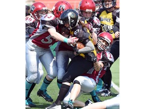 The Regina Riot, shown in action earlier this season against the Winnipeg Wolfpack, is preparing for a playoff rematch with the Manitoba squad on Sunday at Mosaic Stadium.