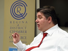 The Minister of Veteran Affairs, Kent Hehr, speaking at a Regina Chamber of Commerce luncheon at the Regina Trades and Skills Centre in Regina.