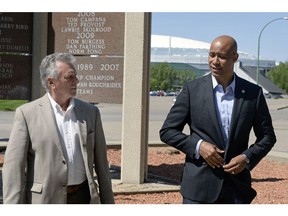 During a media conference Tuesday at Mosaic Stadium, Ivan Gutfriend (left) and Matt Dominguez were named the Plaza of Honor's Class of 2016.