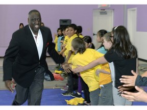Saskatchewan Roughriders legend Don Narcisse made sure every kid at Monday's launch of KidSport Month at Sacred Heart Community School had an opportunity to meet a professional athlete.