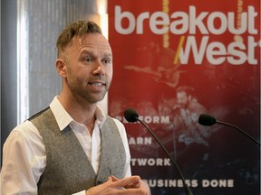 Singer/songwriter Jeffery Straker served as the MC at Tuesday's news conference for the 2016 BreakOut West festival.