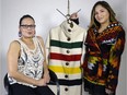First Nations fashion designer Becki Bitternose of Gordon First Nation, on the left, transforms Pendleton wool blankets into stunning jackets. Her designs will be featured on the runway at Saskatchewan Fashion Week on May 14.