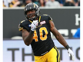 Eric Norwood, shown here in a file photo from his days with the Hamilton Tiger-Cats, is grateful for the opportunity to resume his CFL career with the Saskatchewan Roughriders.