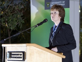 Alanna Koch gives a speech at the U of S in 2011.