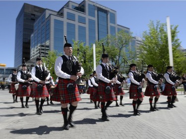 The Winnipeg Police Pipe Band performs during the Saskatchewan Highland Gathering and Celtic Festival in Regina, Sask. on Sunday May. 22, 2016.