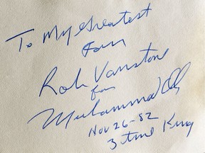 Muhammad Ali signed this autograph for Rob Vanstone in 1982.