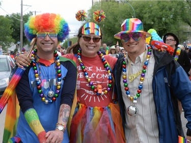 Ca Hatlelid, Kim Belhumeur, and Chris Soucie at the Queen City Pride Parade in Regina, Sask. on Saturday June. 25, 2016.