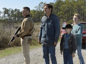 Joel Edgerton (left), Michael Shannon, Jaeden Lieberher and Kirsten Dunst star in Midnight Special.