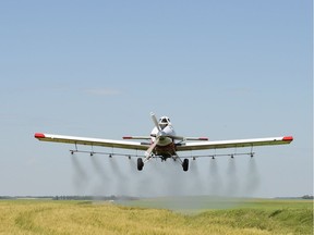 An aerial applicator aircraft — what used to be called a crop-dusting machine — near Yorkton's municipal airport, one of a dozen that will benefit from government grants for repairs.