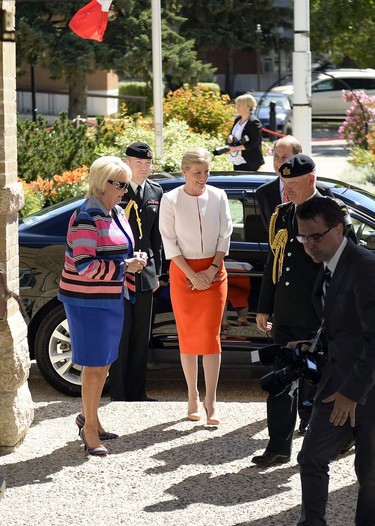 REGINA, SASK :  June 23, 2016  --  Lieutenant Governor Vaughn Solomon Schofield, from left,  Sophie, the Countess of Wessex, and Prince Edward arrive at Government House in Regina on Thursday. TROY FLEECE / Regina Leader-Post