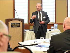 Workers' Compensation Board CEO Peter Federko answers questions about the $281.5 million surplus at the WCB annual general meeting in Regina in May. The WCB announced Wednesday the entire surplus would be rebated to employers.