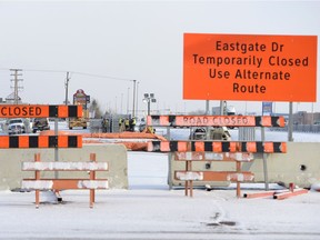 Crews work on the Service Road bridge on Eastgate Drive north of Victoria Avenue at Coleman Crescent in Regina in November 2015.