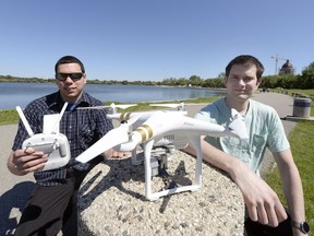 REGINA,Sk: JUNE 20, 2016 -- William Terry (left) and Justin Waloshin with werentdrones.com see the new Wascana Centre bylaw as a good thing in some ways. BRYAN SCHLOSSER/Regina Leader Post