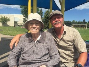 Rose Rofe and her son Gary Rofe sat in Realtors Park to enjoy the sun, on Friday. Albert Park Community Association is building a pathway around the perimeter of the park to enable accessibility for all residents, this summer.