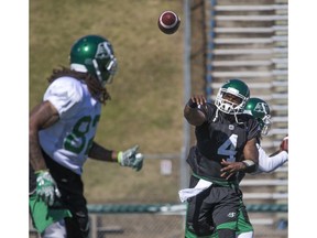 Naaman Roosevelt has been one of the favourite targets of Riders quarterback Darian Durant (4) in training camp.