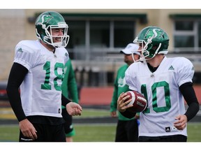 Josh Bartel (left) and Quinn van Gylswyk have become good friends during the Riders' training camp.