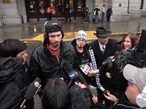 Two Saskatchewan homeless men meet outreach workers and speak to the media after arrival in Vancouver, B.C., on Wednesday afternoon, March 9, 2016. Charles Neil-Curly, age 23 and Jeremy Roy, age 21 were given a one-way bus ticket to Vancouver from social services in North Battleford.