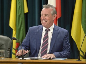 Don McMorris, minister responsible for SGI, was all smiles about SGI's 2015-16 financial results, which were released at the Legislative Building   on Monday.