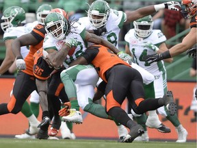 Saskatchewan Roughriders receiver Naaman Roosevelt (82), shown here during a pre-season game against the B.C. Lions on June 11, caught nine passes for 113 yards in Thursday's regular-season opener against the Toronto Argonauts.
