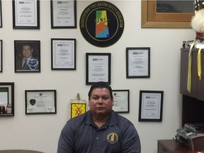 Toby Desnomie, CEO of the Saskatchewan First Nation Safety Association, sits in his Fort Qu'Appelle office. (Photo credit: supplied by SFNSA)