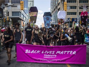 Members of the Black Lives Matter movement lead the annual Pride Parade, in Toronto on July 3.
