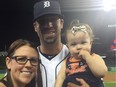 Regina-born Detroit Tigers pitcher Dustin Molleken is shown with his wife (Danny Ash-Molleken) and daughter (Harper) at Comerica Park in Detroit in June, during Molleken's first call-up to the major leagues.