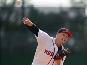 Ben Schweinfurth, shown in a May 29 game, was the winning pitcher for the Regina Red Sox when they defeated the host Okotoks Dawgs on Sunday.