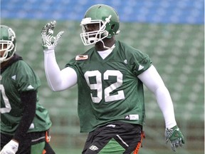 Newly acquired defensive tackle Cedric McKinley participated in his first practice with the Saskatchewan Roughriders on Tuesday.