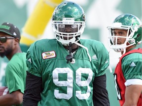 The Saskatchewan Roughriders' A.C. Leonard had two sacks in his first game as a CFL defensive end when the Toronto Argonauts won 30-17 at Mosaic Stadium on June 30.