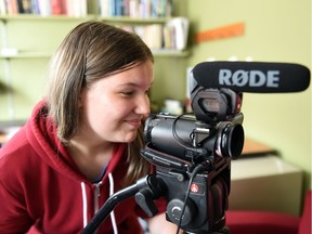 Sask Filmpool student Zoe Mazur behind the camera during film camp.  Sask Filmpool partnered with Affinity Credit Union to create the Affinity Credit Union Film Camp held on July 13-17. The film camp provides youth, ages 13-17, the opportunity to learn about film techniques. Camp go-ers film and edit all week to create their own short narrative film.
