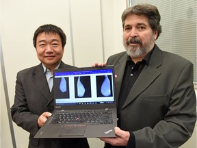 Wei Peng (L) and Rene Mayorga (R), two of three researchers from the Faculty of Engineering and Applied Science at the U of R who devised an "Automated Confirmatory System" that analyzes the same patient mammogram that is available to a radiologist.