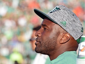 Saskatchewan Roughriders quarterback Darian Durant watched the second half of Saturday's game against the B.C. Lions after suffering a sprained left ankle.