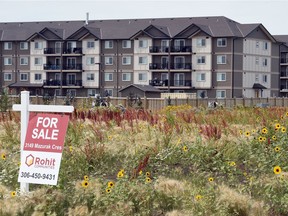 Lots for sale in Hawkstone subdivision in northwest Regina.  According to Canada Mortgage and Housing Corp., Regina and Saskatoon housing markets show "strong evidence of problematic conditions,'' due to overbuilding and overvaluation.