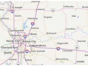 Map showing Chillicothe, Missouri, where two Saskatchewanians died in a truck rollover on Sunday.