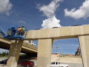 Construction on the Ring Road at Victoria Avenue in late July. Construction employment was down in May across the country, according to Statistics Canada.