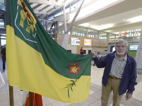 Anthony Drake, who won a 1969 contest to design Saskatchewan's flag, returned to the province recently for a celebratory tour.