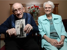 Ted and Alice Silbernagel at Extendicare Elmview in Regina, Sask. on Saturday July 2, 2016. The couple celebrated their 77th wedding anniversary on Saturday. MICHAEL BELL