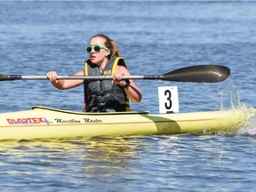 Abby Pohl of Weyburn competes in kayaking at the Saskatchewan Summer Games in Estevan on Saturday.