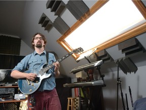 Everett Hunter of the local band Badluck Jonathan stands in their jam space in Regina, Sask.