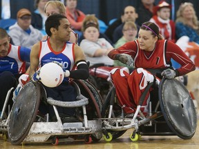 Miranda Biletski, right, is to compete for Canada in wheelchair rugby at the upcoming Paralympics.