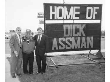 Regina businessman Paul Hill and then-U.S. ambassador James Blanchard with Dick Assman on Oct. 5, 1995.