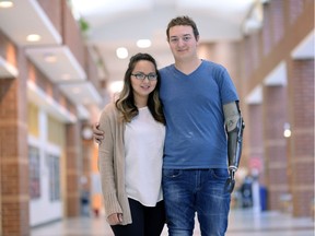 Tristan Badger, left, and her partner, Sean Zielinski, at Wascana Rehabilitation Centre where he was fitted for  prosthetics.