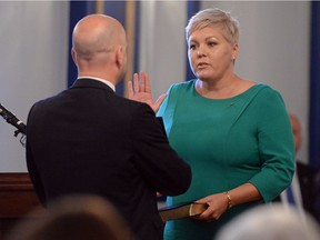 Saskatchewan Party MLA Tina Beaudry-Mellor becomes minister of Social Service as part of a new provincial cabinet at Government House in Regina on Tuesday.