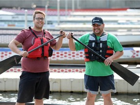 Shawn Baptist, left, and Chris Greyeyes will be taking part in this weekend's 25th anniversary running of the Dragon Boat Festival in Regina.