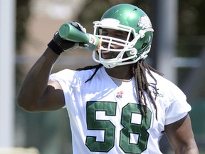 Saskatchewan Roughriders offensive tackle Xavier Fulton, shown here in a file photo, is hoping to return to the lineup Friday against the host Edmonton Eskimos.