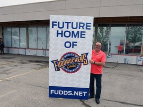 Businessman Randy Nicolle in front of the future home of Fuddruckers at 2540 Victoria Avenue E.