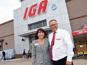 Joan and Wayne Zook, franchisees of the new IGA, which officially opened its doors in Emerald Park on Friday. The newly built store is the first IGA to open in Western Canada in more than 15 years.